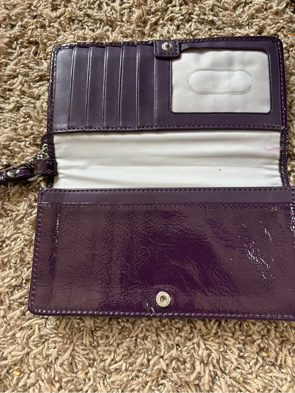 Coach Patent Leather Wristlet Phone Case in Deep Purple